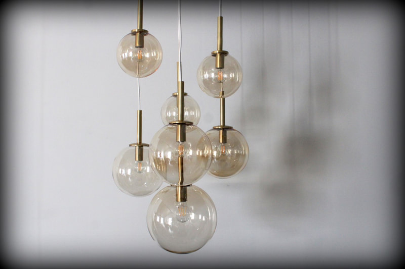 Vintage design cascade hanglamp Doria Leuchten 7 globes