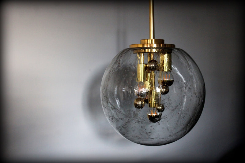 Vintage XL design hanglamp Doria Leuchten glaswerkkunst goudkleurig

