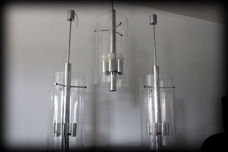 Trio vintage design cilindrische hanglampen Glashutte Limburg chroom