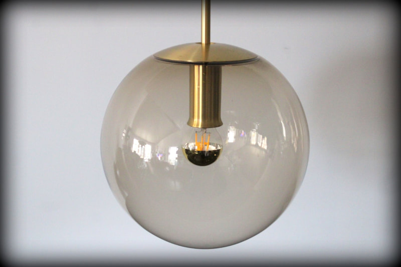 Vintage design kristalglazen hanglamp Peill & Putzler goudkleurig