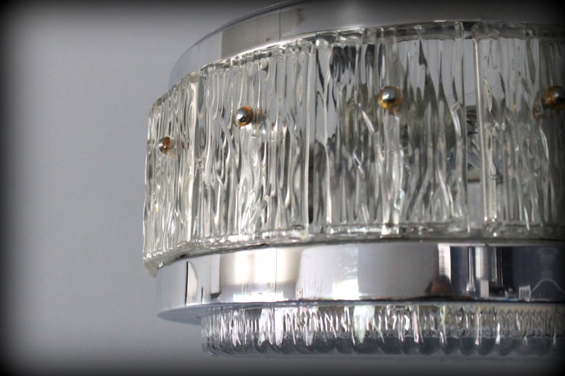 Vintage hanglamp chroom en glaskunst KAISER LEUCHTEN