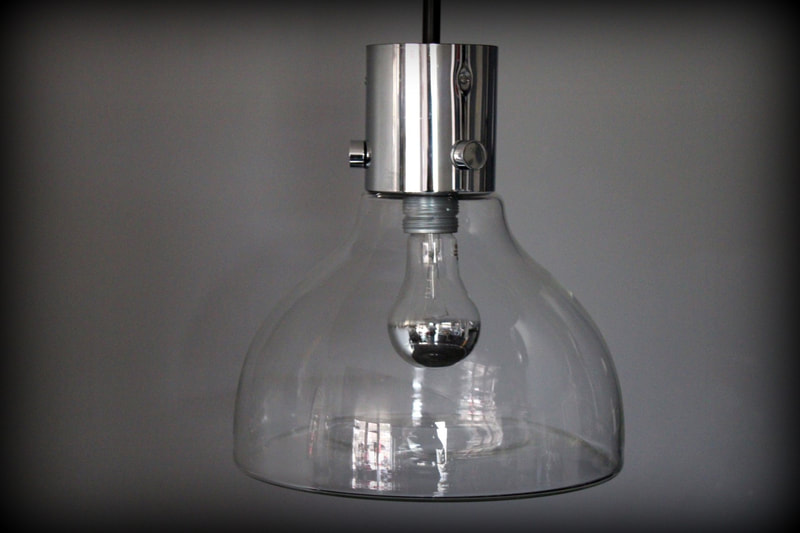 Vintage design hanglamp Glashütte Limburg 1 wit en 1 helder glaswerk