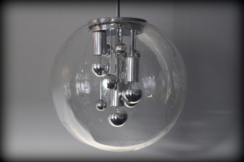 Vintage XL design hanglamp Doria Leuchten glaswerkkunst chroom