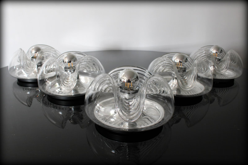 Set van 5 vintage design kristallen Futura lampen Peill & Putzler